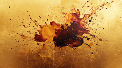 Wall Mural - **dance with the shimmering light as abstract ink splashes across a luxurious gold backdrop, high de