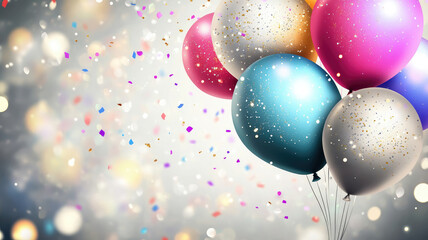 Wall Mural - wedding balloons wallpaper: abstract sparkly balloons and confetti with light bokeh effect for all festivities, high definition photo