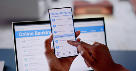 Online Banking On Mobile Phone And Laptop. Digital Ecommerce