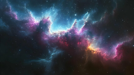 Wall Mural - A vibrant nebula with swirls of blue, purple, and orange gas against a dark, starry background.