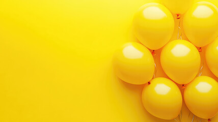 bright yellow balloons on a yellow background, with a place for text, extremely detailed image