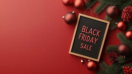 Wall Mural - BLACK FRIDAY SALE surrounded by Christmas baubles and twinkling lights, holiday shopping atmosphere, 3D illustration