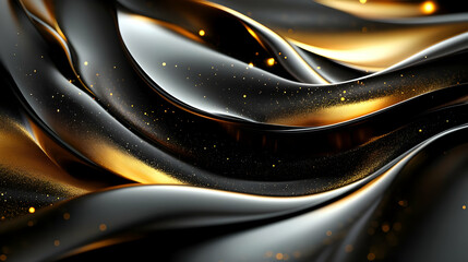 Poster - Abstract black and gold wave with glittering particles.