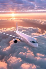 Wall Mural - A Boeing 737-800 or similar aircraft flying through clouds, suitable for travel, transportation, and aviation-related concepts