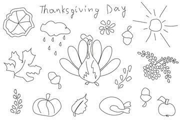 Wall Mural - Childrens Scribble hand drawn autumn element isolated white background. Scrawl thanksgiving day outline symbol. Doodle vector aesthetic. Editable stroke. EPS 10