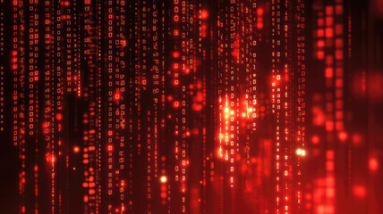 Wall Mural - a glowing, abstract background of red binary code and digital lines, detailed and intricate image