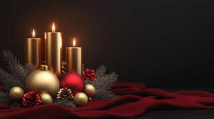 Sticker - Festive holiday decorations with candles and ornaments on a rich velvet fabric backdrop