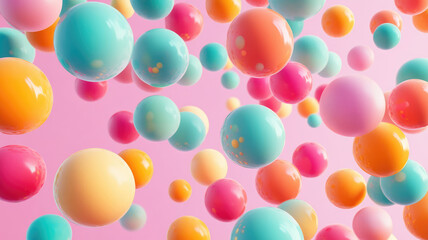 Wall Mural - 3d rendering of colorful balls floating in a pastel-colored background. ai, detailed and realistic image