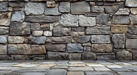 Poster - Detailed stone wall structure showcasing large, weathered stones arranged in a rustic pattern