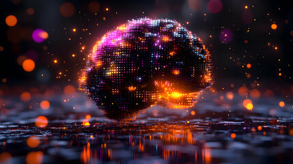 Wall Mural - Abstract sphere with glowing particles on a dark background.