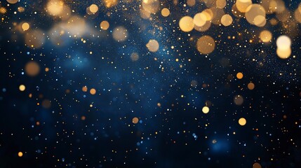 Festive celebration holiday christmas, new year, new year's eve banner template illustration - Abstract gold bokeh lights on dark blue background texture, de-focused