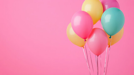 Wall Mural - pink background with birthday balloons decoration, detailed and intricate image