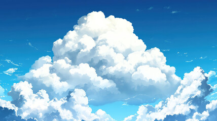 Wall Mural - a large white cloud with a blue sky background. anime cloud background, detailed and realistic image