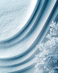 Wall Mural - A close-up of delicate snowflakes resting on abstract blue waves, highlighting the intricate details and frozen beauty of winter with a serene and calming atmosphere.