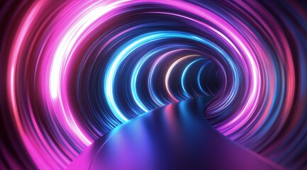 Poster - Colorful abstract tunnel with vibrant lights and futuristic design at night