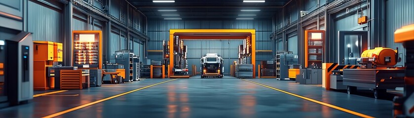 A futuristic logistics center showcasing AI-driven coordination, robot integration, and innovative design supported by ongoing research developments