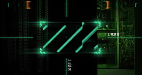 Canvas Print - Green futuristic loading bar animation over server room background