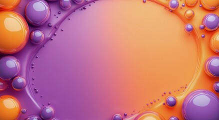 Wall Mural - Colorful abstract design with swirling purple and orange paint and vibrant bubbles