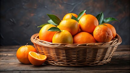 Basket of fresh, ripe oranges ready to be enjoyed