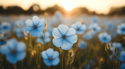 Wall Mural - Close-up of a blue flower with blurred background of other flowers.