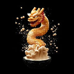 Poster - Golden Dragon Emerging from Smoke