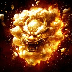 Poster - Fiery Dragon Emerging from Smoke