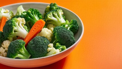 A dish with broccoli, cauliflower and steamed carrots.