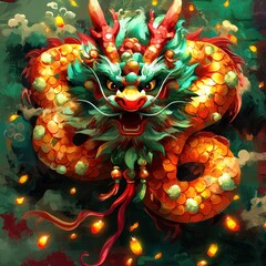 Poster - Mythical Dragon with Fierce Expression and Golden Scales