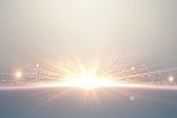 Wall Mural - Abstract background with bright light rays and golden glitter particles on white background.