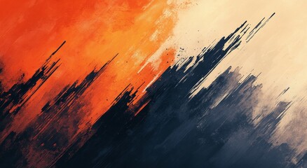 Wall Mural - Vibrant orange and black abstract painting with sweeping brush strokes conveying dynamic movement