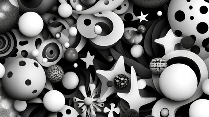 Abstract Monochrome  D Shapes Pattern Background