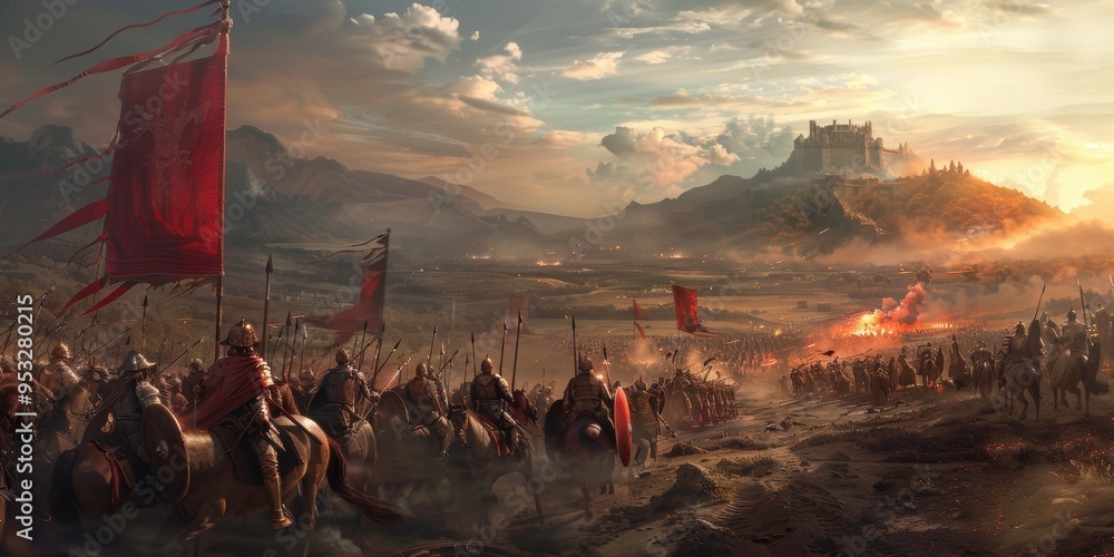 Epic Battle on the Plain. Detailed high-resolution background ...