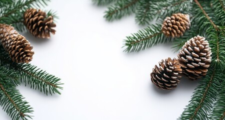 Wall Mural - A festive arrangement of pinecones and evergreen branches for seasonal decoration in winter