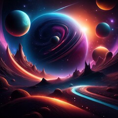Wall Mural - 3d rendered illustration of an image of a microscope, cosmic canvas: abstract depictions of planets 