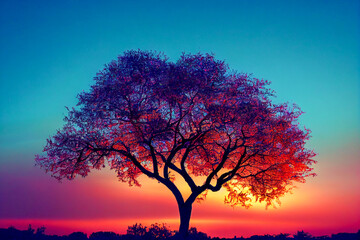 Jacaranda tree against sunset