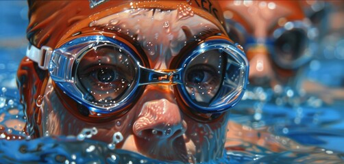 Poster - Illustrate a moment of synchronized swimming elegance as a team performs in the pool.