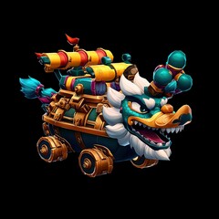 Poster - Mythical Dragon Pulling a Cannon-Equipped Cart