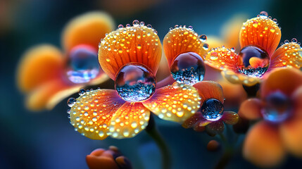 Wall Mural - Close-up of orange flower petals with water droplets.