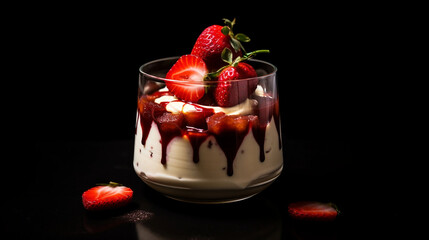 Canvas Print - Italian dessert panna cotta in glass with strawberries