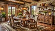 © kansak01 - RusticWarmth: Capture warm-toned, rustic dining room furniture in Visalia's countryside, featuring distressed wood, earthy textiles, and vintage decor, evoking cozy family gatherings.