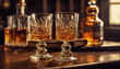 © vanAmsen - A classic shot of two vintage whiskey glasses filled with amber-colored whiskey, resting on a polish