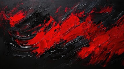 Wall Mural - Abstract art with red and black paint strokes on canvas.