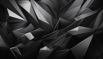 Wall Mural - black and white background, 3d render, abstract black crystal background, faceted texture, macro panorama, black and white abstract background