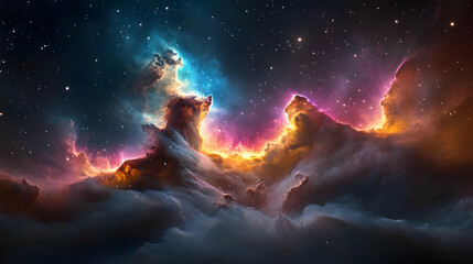 Wall Mural - Cosmic clouds of gas and dust illuminated by starlight in a deep space nebula.