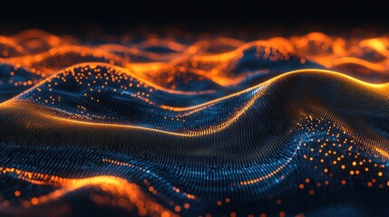 Wall Mural - Abstract Digital Waves with Glowing Orange and Blue Particles