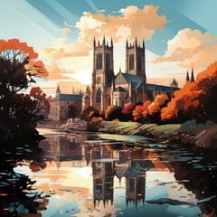 Wall Mural - Contemporary Minimalist Depiction of York’s Skyline and Historical Landmarks