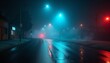 © FantasyDreamArt - Urban Night Scene: Wet Road with Reflections of Street Lights and Traffic Signals