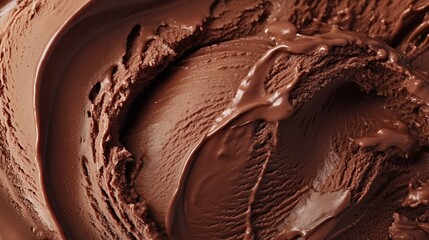 Detailed macro shot of creamy, rich chocolate ice cream swirls; highlighting texture and indulgence for dessert lovers.