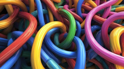 Wall Mural - Abstract background with colorful intertwined glossy tubes.