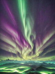 Wall Mural - Northern lights background with vibrant green and purple hues